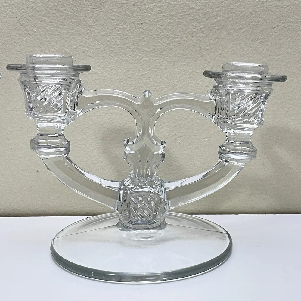 Indiana Glass Clear Line 370-1 Double Candle Holder‎